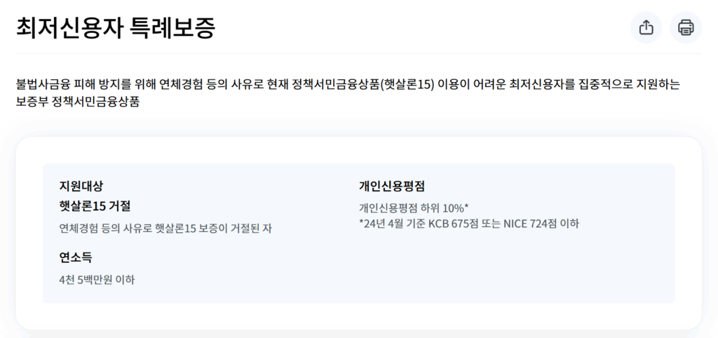 최저신용자 특례보증 자격 조건을 보여주는 이미지